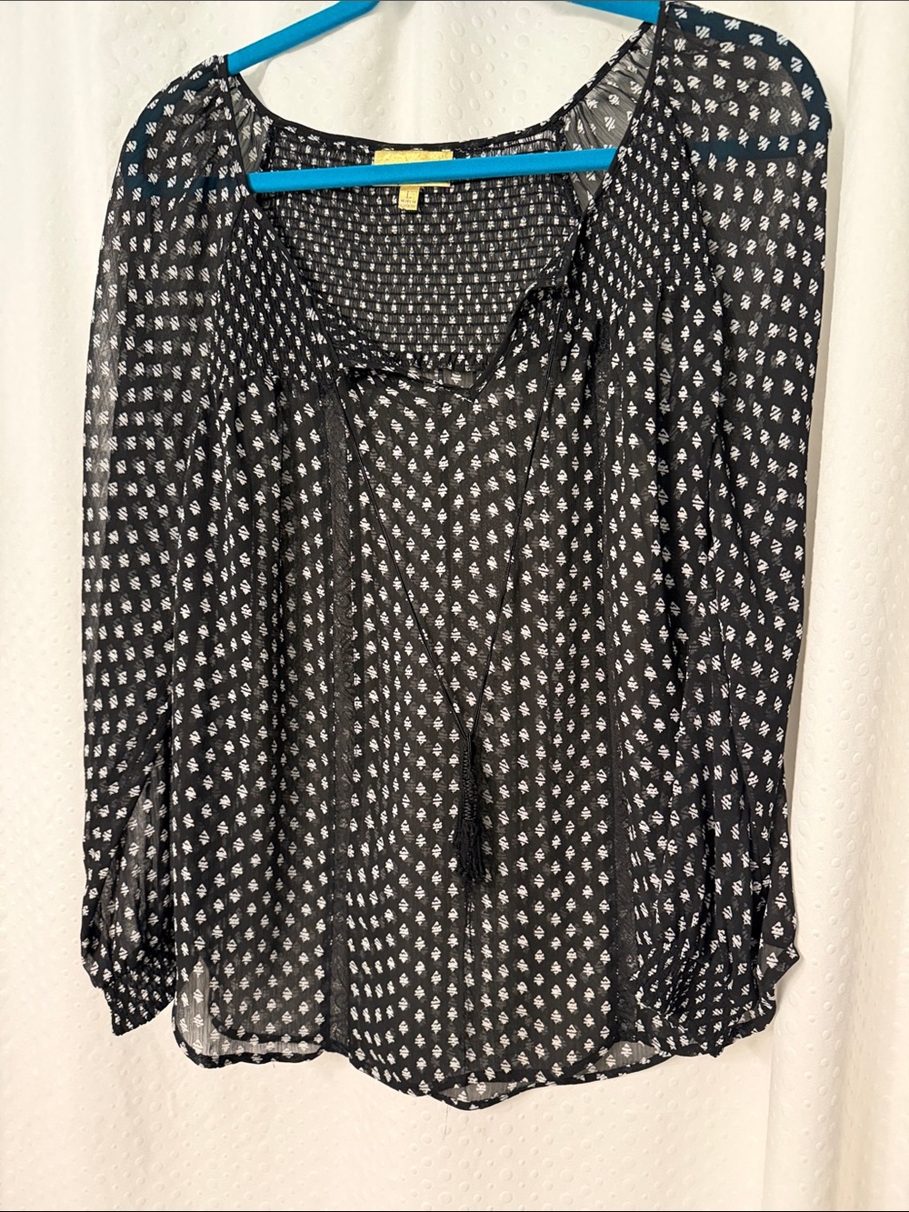 princess vera wang Black White Printed Peasant Blouse